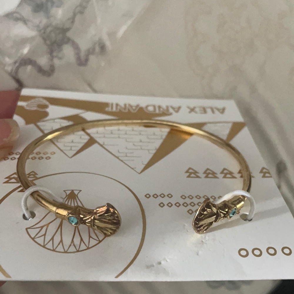 Alex and Ani Blue Lotus Cuff Bracelet 14Kt Gold Plated